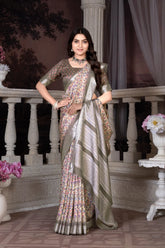 Handloom Silk Grey Pashmina Digital Print Saree With Unstiched Blouse Piece-MWPK-298-GREY